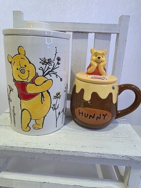 Disney Winnie the Pooh Yellow and Brown Ceramic Canister with Hunny Mug